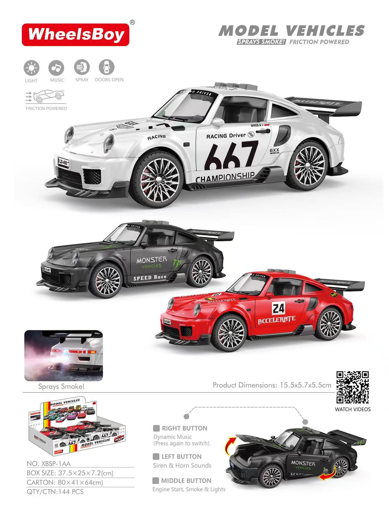 XBSP-1AA 8Lİ KUTUDA IŞIKLI SESLİ DUMAN ATAN ARABA