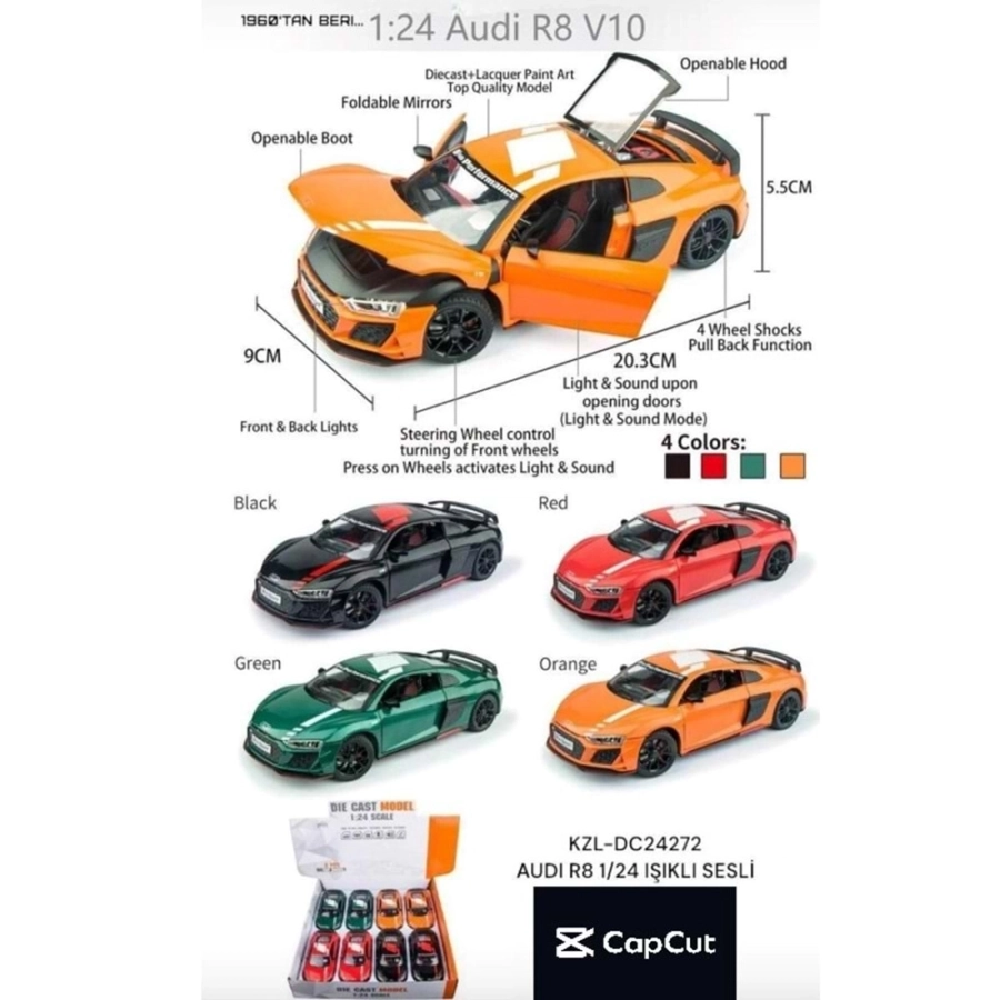 DC24272 1:24 AUDI R8 METAL ARABA IŞIKLI SESLİ